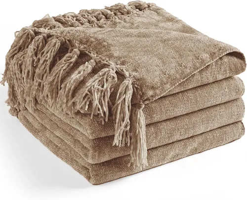 Miniatura 27 de Manta de Chenilla para Sofá 50"X 60", Mantas Suaves y Acogedoras con Flecos con Borlas para Cama Sofá Silla Cubierta, Mantas Decorativas Bohemias