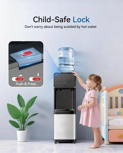 Miniatura 4 de Feelfunn Dispensador de agua de carga superior para botellas de 3 o 5 galones, dispensador de agua fría y caliente, dispensador de enfriador de agua