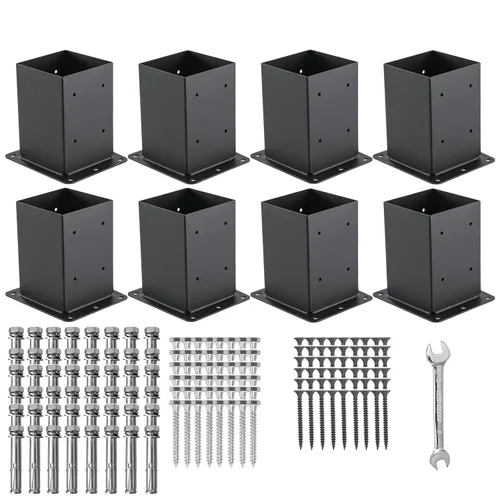 Miniatura 15 de Base de poste de 4x4 2 piezas, (Tamaño interno 3.6x3.6) Anclajes de poste, Acero sólido de 13GA y recubierto con polvo negro, Soportes de poste