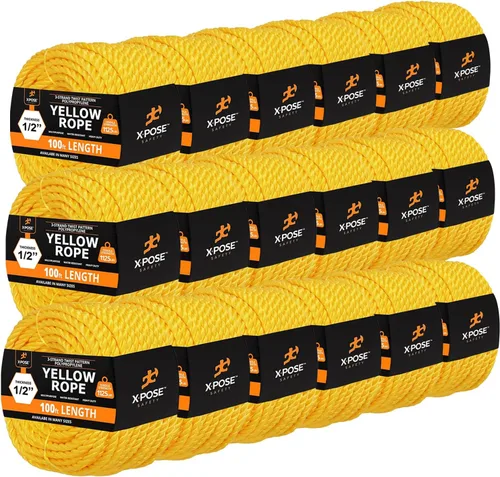 Miniatura 94 de Cuerda de polipropileno trenzado amarilla, 1/2 pulgada de grosor x 50 pies de largo, cuerdas de polietileno resistentes para uso en exteriores