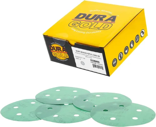 Miniatura 14 de Dura-Gold - Premium - Grano 80 - Discos de lija dorados de 5 pulgadas - Gancho y bucle sin polvo de 5 agujeros para lijadora DA - Caja de 50 discos