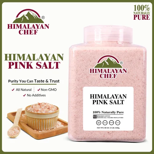 Miniatura 3 de Himalayan Chef Sal rosa, grano fino, 80 onzas (5 libras), sin OMG, 84 minerales, tarro de plástico