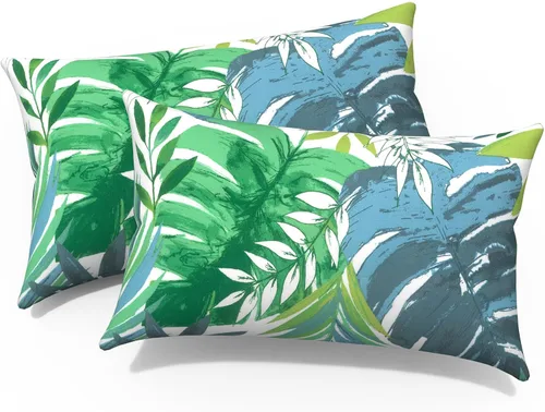 Miniatura 120 de Juego de 2 almohadas para exteriores de 16 x 16 pulgadas, repelentes al agua con interiores, para muebles de patio, hogar, jardín, geometría bohemia