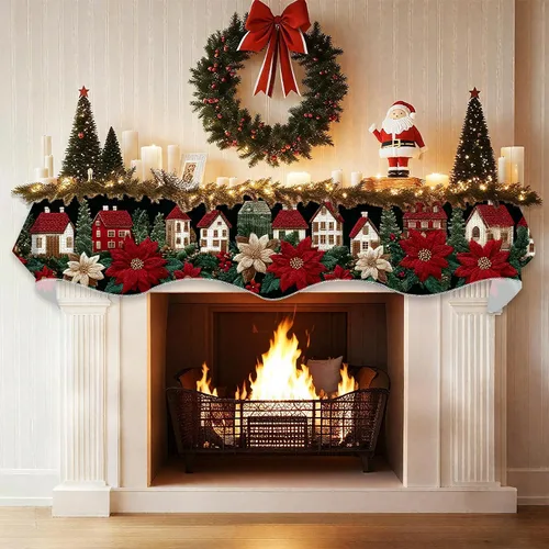Miniatura 7 de BVBOX Bufanda Decorativa para Repisa de Chimenea Navideña, Cubierta Corredor para Repisa de Chimenea de Navidad e Invierno