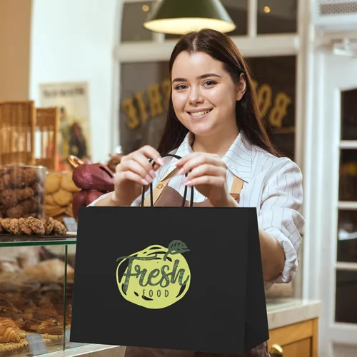 Miniatura 7 de MESHA Bolsas de regalo grandes de 16 x 6 x 12 pulgadas, 50 unidades, bolsas de papel negro con asas a granel, bolsas de compras de papel kraft