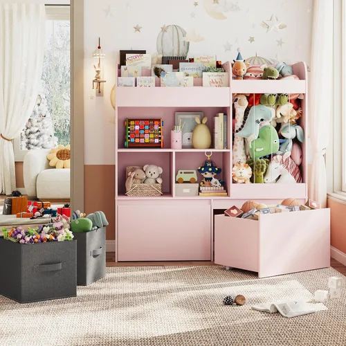Miniatura 8 de Almacenamiento de juguetes de 42.9 pulgadas, soporte grande para animales de peluche con baúl de juguetes y tapete de juego, organizador de juguetes