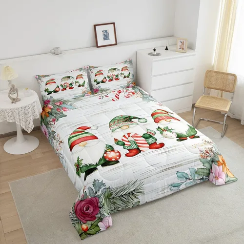 Miniatura 2 de Juego de edredón de gnomos de flores de primavera, romántico, rosa, floral, lindo, acolchado, tamaño individual, para niños, niñas, adolescentes