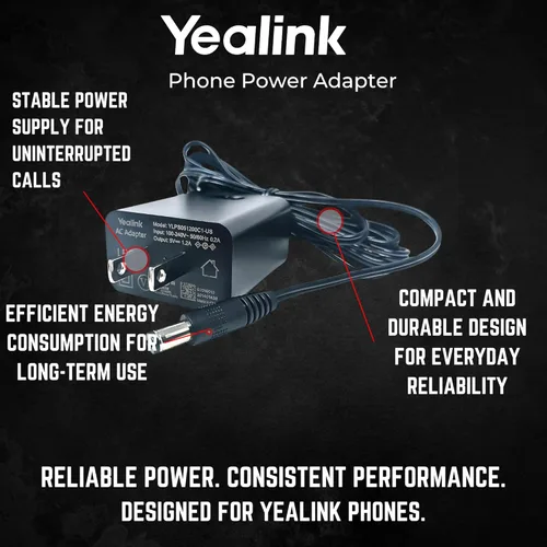 Miniatura 5 de Yealink - Adaptador de corriente de 5 voltios y 1.2 amperios, teléfonos compatibles con Yealink - T53, T53W, T26P, T27, T28P, T34W, T41P, T42G