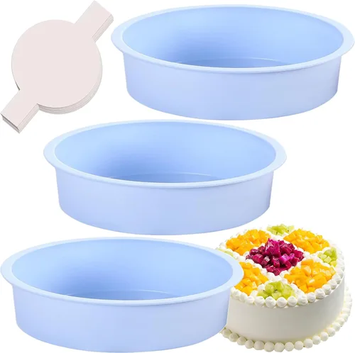 Miniatura 16 de Moldes redondos de 4 pulgadas para hornear, paquete de 3 moldes de silicona para pasteles con 40 piezas de papel pergamino, moldes antiadherentes