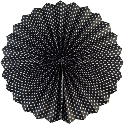Miniatura 5 de Juego de 18 abanicos de papel para colgar en fiestas, color blanco y negro, con patrón decorativo, plegable, para Halloween, cumpleaños, boda