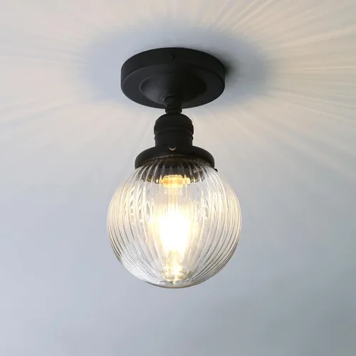 Miniatura 10 de Pathson Modern Semi Flush Mount Ceiling Light Fixture with Striped Globe Glass Shade, Industrial Ceiling Lighting Lamp for Living Room Foyer Hallway