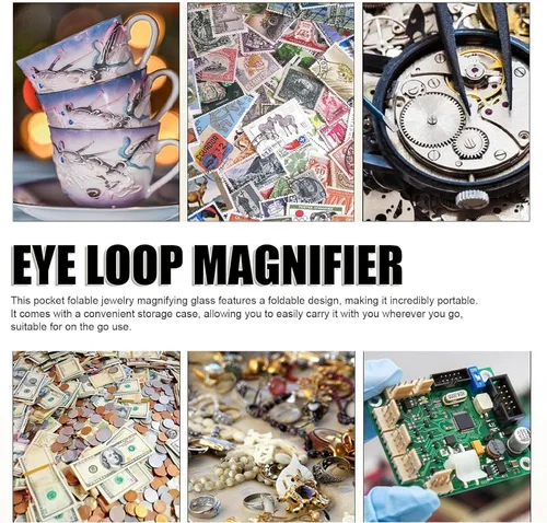Miniatura 4 de Lupa de bolsillo para joyería, recargable con 6 LED y 3 luces UV, lupa de metal pequeña de 0.98 pulgadas, lente óptica plegable e iluminada
