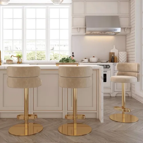 Miniatura 21 de Taburetes de bar de terciopelo modernos giratorios de altura ajustable para encimera de cocina, taburetes de bar con reposapiés para sala de estar