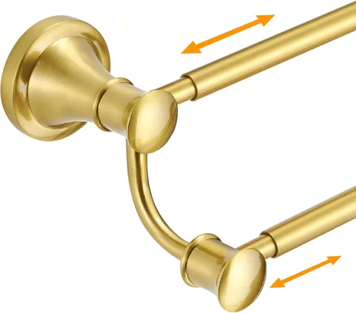 Hoimpro - Barra de toalla ajustable retráctil de 15-27 pulgadas de acero inoxidable para baño, accesorios de baño, barra doble de toalla para baño,