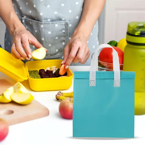 Miniatura 6 de PATIKIL Bolsas aisladas para llevar, 15 bolsas aislantes térmicas de comestibles de 9.4 x 5.9 x 10.2 pulgadas para entrega de alimentos fríos y Azul