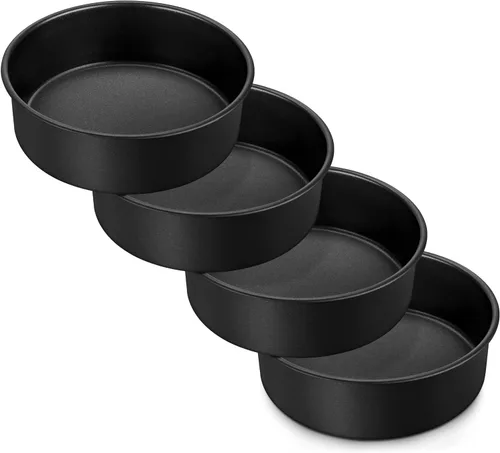 Miniatura 13 de LIANYU Juego de 2 moldes redondos para tartas de 6 pulgadas de capa redonda para hornear, molde redondo de acero inoxidable antiadherente, Negro