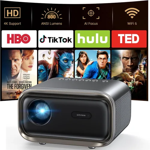 Proyector con WiFi y Bluetooth: [Auto Focus/Keystone] - Proyector Bluetooth portátil compatible con NICPOW Full HD 1080P 4K para dispositivos de