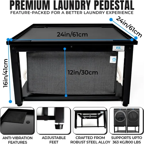 Miniatura 3 de Pedestal para lavadora y secadora, 24 pulgadas de ancho, 16 pulgadas de alto, acero negro, ajuste universal con las principales marcas, pedestal