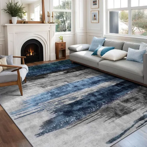 Miniatura 83 de Ciicool Alfombra de pasillo lavable de 2 x 6, alfombra moderna abstracta para pasillo, antideslizante, delgada, ligera, con estampado gris marino