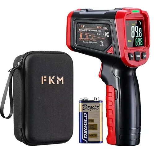 FKM Pistola de Termómetro de Infrarrojos, Pistola de Termómetro Láser sin Contacto para Industrial, HVAC, Motor, Cocina, Termómetro de Temperatura