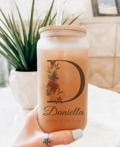 Miniatura 3 de Juego de vasos de cristal personalizados con pajita, regalo de Navidad, diseño personalizado con tu nombre y título, regalo de dama de honor