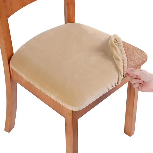 Miniatura 19 de Smiry - Fundas de asiento de terciopelo para sillas de comedor, juego de 4, ajuste elástico, extraíbles, lavables, protectores de cojín de asiento