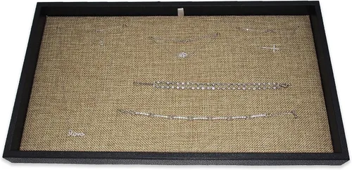 Miniatura 8 de CuteBox Bandeja de plástico negro con almohadilla de arpillera para minoristas, mercancías, joyas, exhibición, organización, almacenamiento, uso