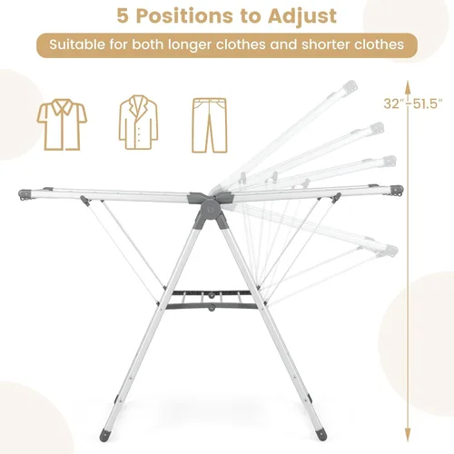 Miniatura 6 de Tangkula Estante de secado de ropa plegable, estante de secado de aluminio de 2 capas que ahorra espacio con alas ajustables, estante de secado