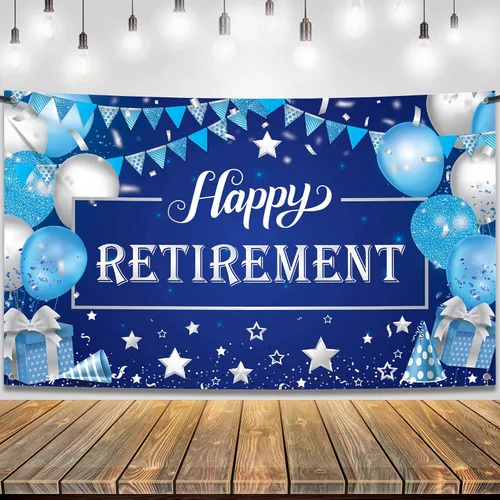 KatchOn Cartel de feliz jubilación azul, extragrande, 72 x 44 pulgadas, decoraciones azules para fiesta de jubilación