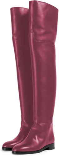 Miniatura 8 de YDN Botas planas de pantorrilla ancha para mujer, con puntera redonda, por encima de la rodilla, con tacón bajo, botas altas hasta el muslo, zapatos