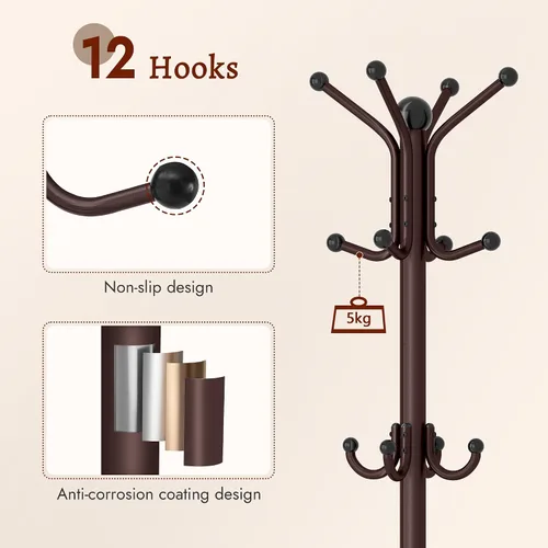 Miniatura 3 de FAVOOSTY Perchero independiente, soporte de perchero con portaparaguas, árbol de abrigos de metal con 12 ganchos, árbol de ropa y sombrero