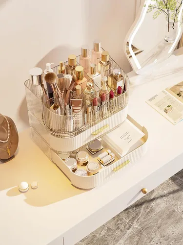 Miniatura 4 de Organizador de maquillaje giratorio de 360° con cajón, exhibición de almacenamiento de cosméticos de acrílico transparente, contador de belleza