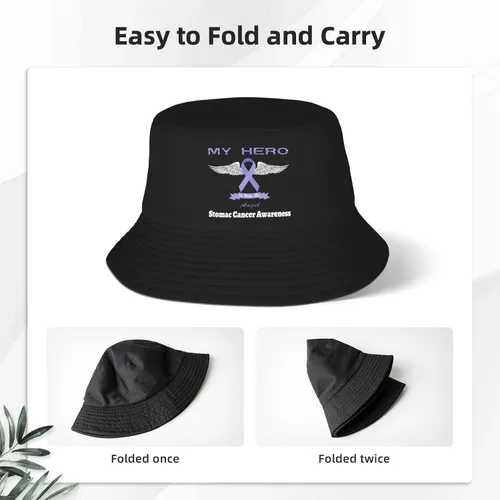 Miniatura 4 de My Hero is Now My Angel Stomac Cancer Awareness Bucket Hats Double-Woven for WomenMen Adult Fisherman's Hat Sun Cap Packable Outdoor Fisherman Hat
