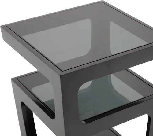Miniatura 4 de Baxton Studio Clara - Mesa auxiliar moderna con estantes de vidrio de 3 niveles, color negro
