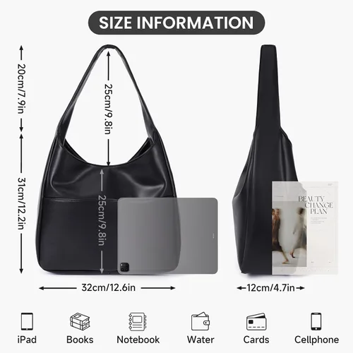 Miniatura 6 de Bolso de mano de piel sintética para mujer, bolso de hombro para universidad, bolso de mano de cuero Hobo, bolso de mano de trabajo