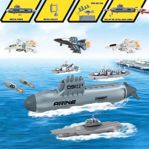 Miniatura 6 de deAO Juguete de Portaaviones Militar Submarino Barco Naval Conjunto de Juego con Aviones Juguete de Acorazado del Ejército para Niños y Niñas