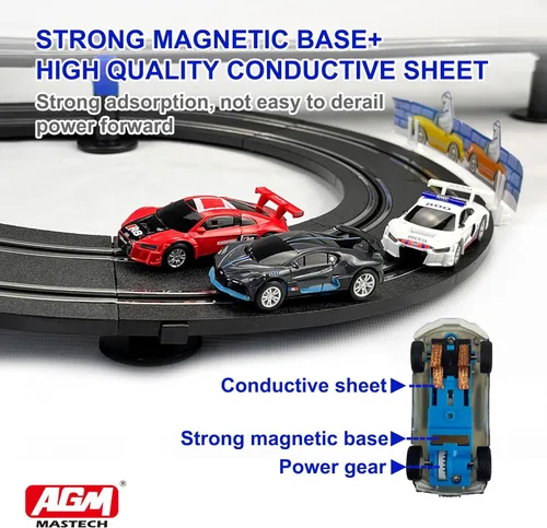 Miniatura 3 de Conjunto de pista de carreras de coches con ranuras AGM MASTECH, serie de alta velocidad, pista doble con 4 coches de carreras con licencia, 2 Caja