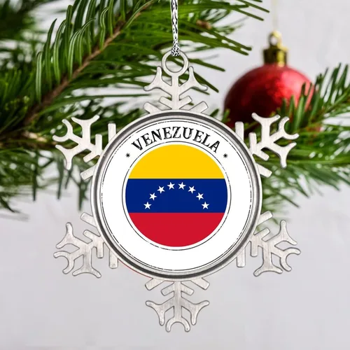 Miniatura 2 de Adornos de Navidad con la bandera de Venezuela 2022, adorno de copo de nieve, recuerdo de la ciudad del país, adornos de árbol de Navidad, regalo