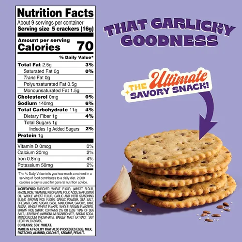 Miniatura 2 de Back to Nature - Galletas de trigo Stoneground - Ajo y hierbas - Ingredientes reales como trigo de grano entero, semillas de lino y sal marina - Sin