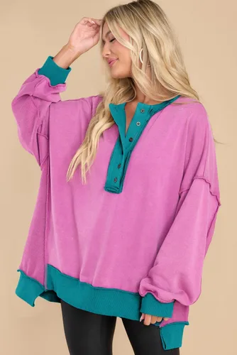 Miniatura 80 de AlvaQ - Sudadera de gran tamaño para mujer, informal, de manga larga, con botones y cuello Henley, tipo túnica
