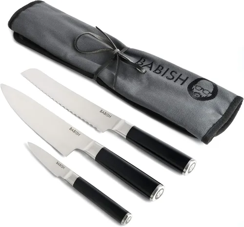 Miniatura 5 de Babish Sartén de acero inoxidable de tres capas de grado profesional con tapa, 5 cuartos de galón y cubiertos de acero alemán de alto carbono