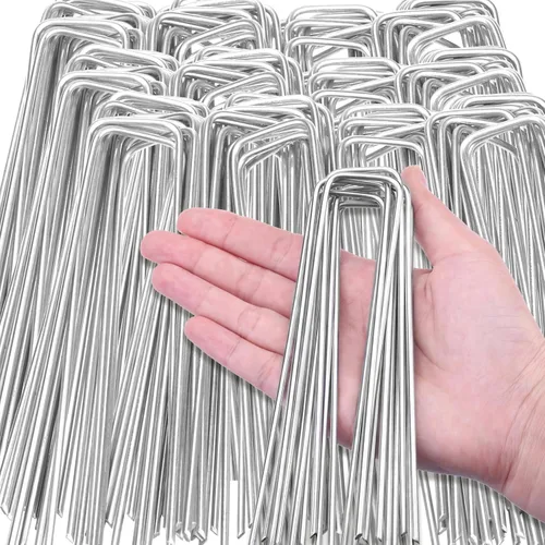Miniatura 9 de Paquete de 240 grapas de paisaje de 15 cm, estacas de jardín galvanizadas para carpas, estacas resistentes calibre 11, alfileres de tela