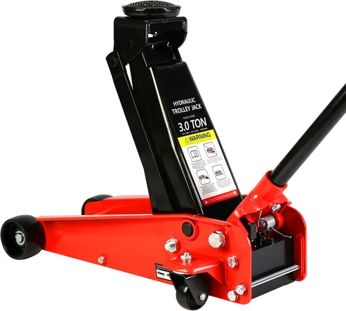 Miniatura 11 de Gato hidráulico de perfil bajo con bolsa de almacenamiento, de acero, bomba de elevación rápida de un solo pistón, rojo, rango de elevación de 3.3 a