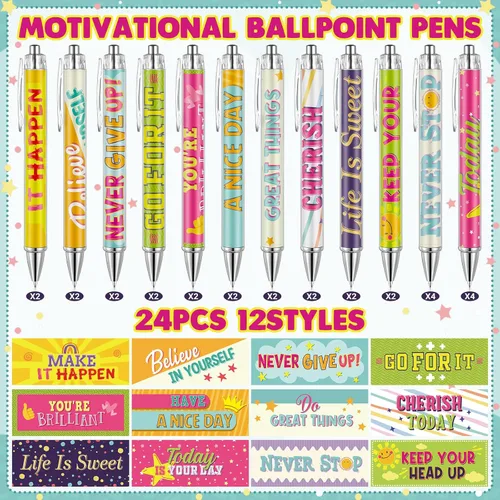 Miniatura 2 de Pasimy 24 bolígrafos inspiradores motivacionales para fines de año, con frases positivas, regalos de agradecimiento para mujeres, hombres, oficina
