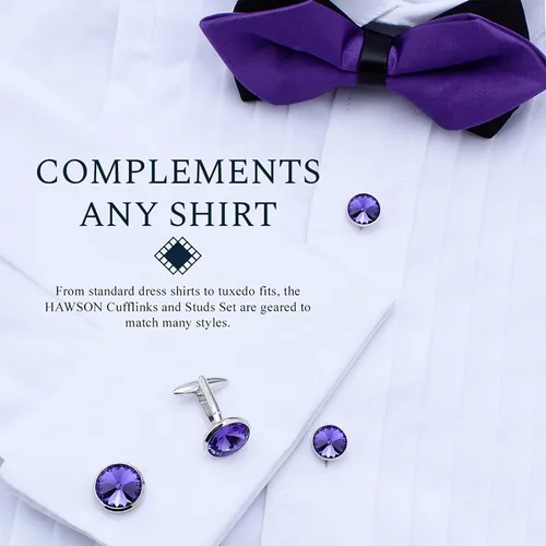 Miniatura 50 de HAWSON Gemelos para hombre con juego de tachuelas de camisa de 4/6 piezas, caja de regalo, joyería para hombre o accesorios para boda, fiesta