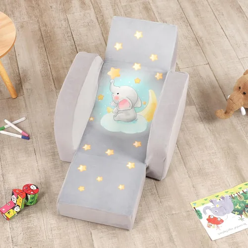 Miniatura 5 de MOMCAYWEX Sofá para niños, sofá abierto 3 en 1, cómodo tumbona para niños, tela de terciopelo, gris