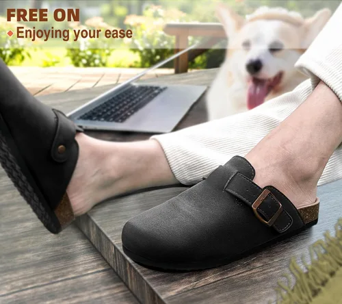 Miniatura 7 de BULLIANT Zuecos pantuflas sandalias de enfermería zapatos de trabajo para hombres y mujeres, parte superior con forro polar + plantilla de corcho