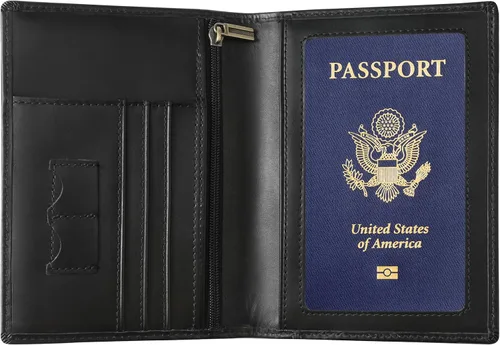 Ringsun Funda de cuero para pasaporte para hombre, funda tipo cartera para pasaporte, funda de pasaporte de viaje para familia, Negro