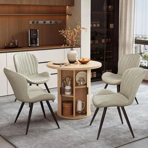 Miniatura 21 de Miereirl Juego de mesa y sillas de comedor moderno redondo, con una mesa de comedor de madera equipada con compartimentos de almacenamiento