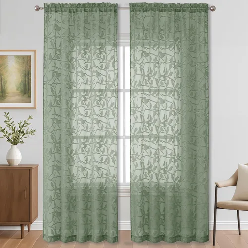 Miniatura 18 de OVZME Anji - 2 paneles de cortinas traslúcidas de gasa marrón de 72 pulgadas de largo para dormitorio, doble bolsillo para barra, tela ligera